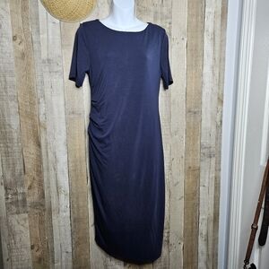 Emory Park Short Sleeves Pullover Cinched Side Blue Midi Dress Size Medium Modal